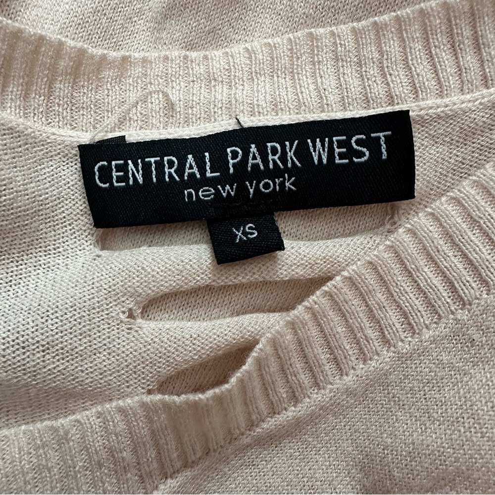 Central Park West Revolve Distressed Ripped V-neck Sweater Cream XS - Picture 15 of 16